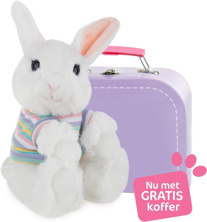 Studio Pets BunBun knuffel 16 cm met top – konijn knuffel met GRATIS Koffer