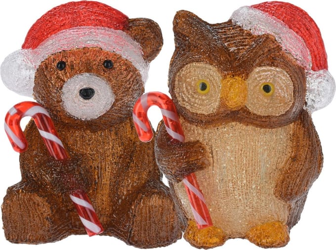 Kerstverlichting figuren - set 2x st - uil - beer - 24 cm - LED