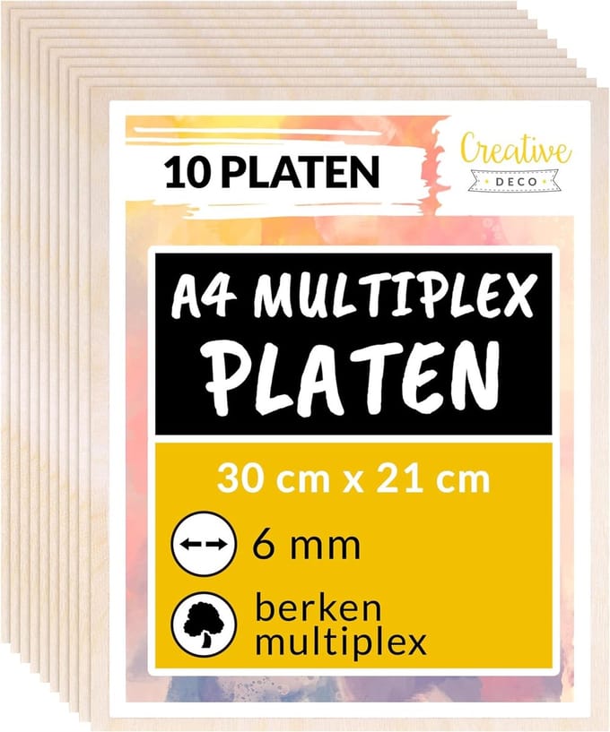 Creative Deco A4 Multiplex 6mm – 300x210mm – 10 st., Baltische Berkenhout