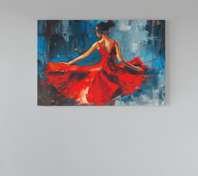Canvas Schilderij - Vrouw in Rode Jurk - Kunst - Wall Art - 90x60x2 cm