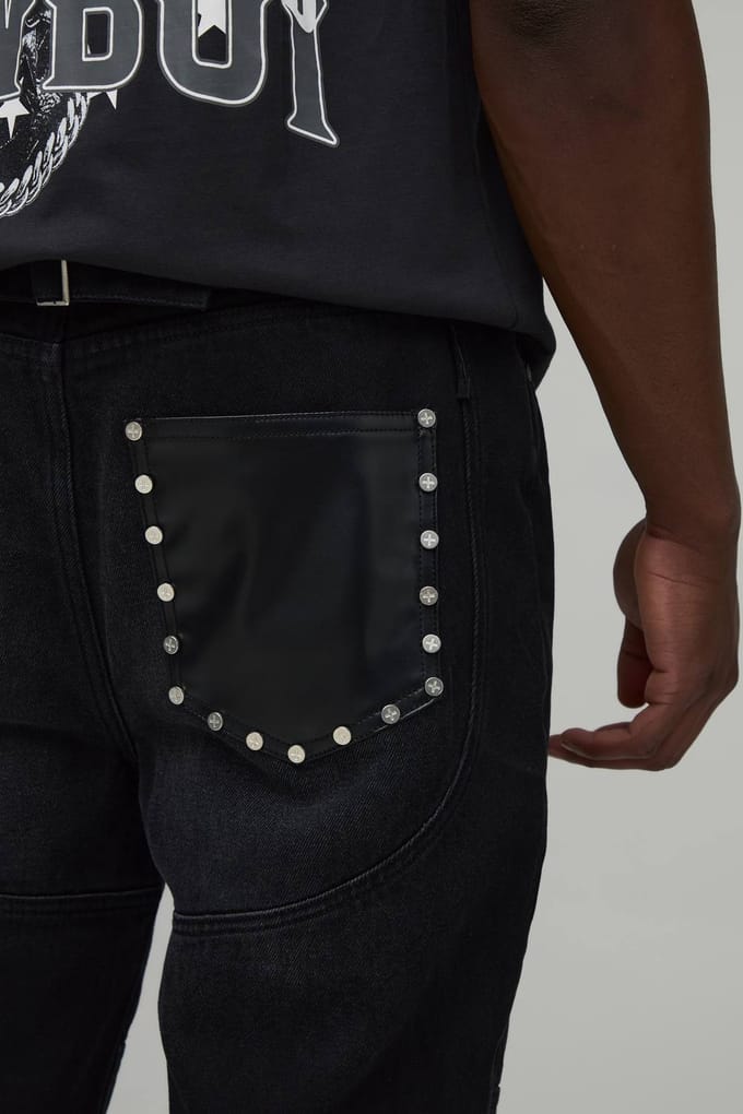 Lange Slanke Gestapelde Uitlopende Western Naad Detail Jeans | Washed Black | Size 34