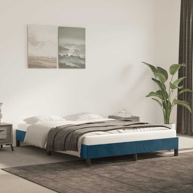 vidaXL - Bedframe - zonder - matras - 140x190 - cm - fluweel - donkerblauw