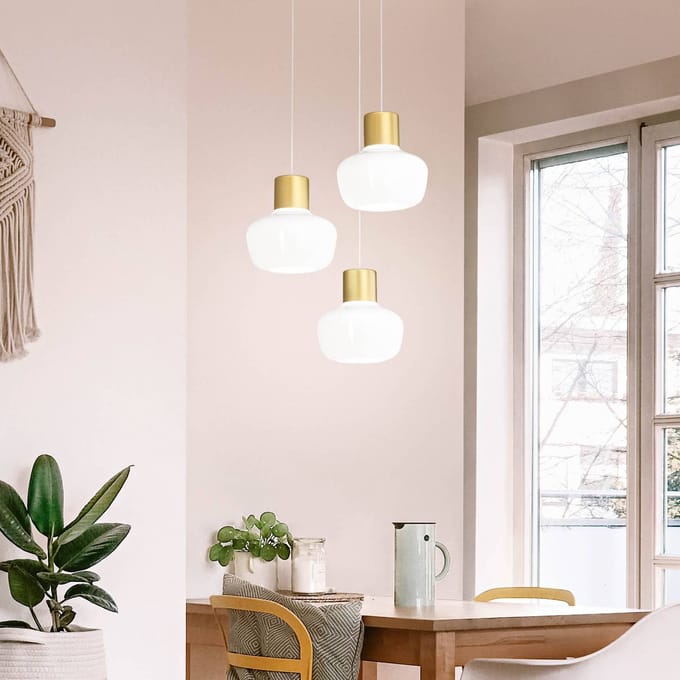 Fabas Luce LED hanglamp cinema, 3-lamps, rond, wit, glas, dimmer