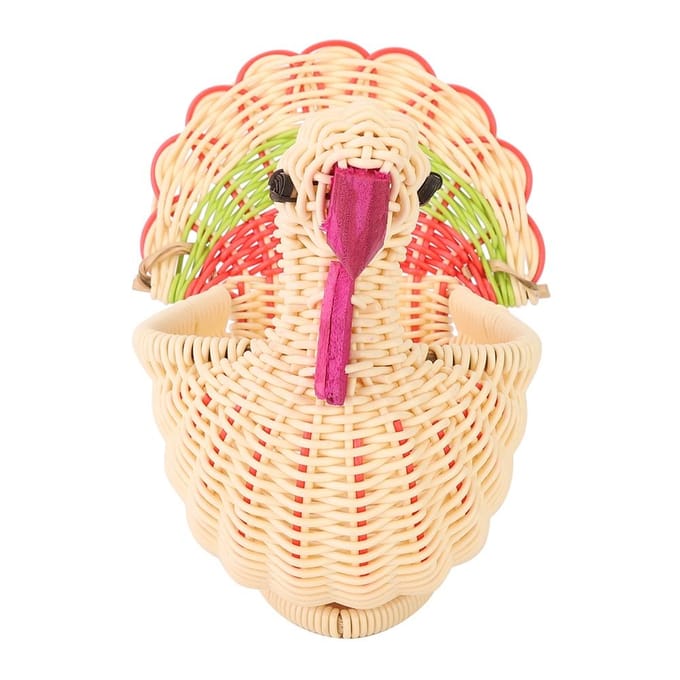 Panier de Rangement Mini de Bureau Mignon Forme de Dinde Panier Tissé à la Main Décoration de Maison beige