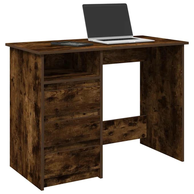 vidaXL - Bureau - 102x50x75 - cm - bewerkt - hout - gerookt - eikenkleurig