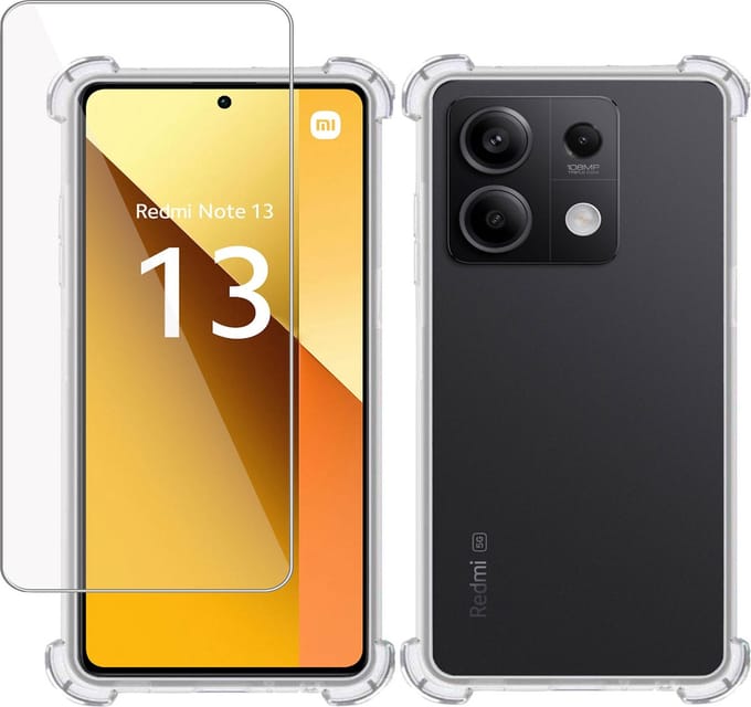 Hoesje + Screenprotector geschikt voor Xiaomi Redmi Note 13 4G / POCO M6 4G – Tempered Glass - Extreme Shock Case Transparant
