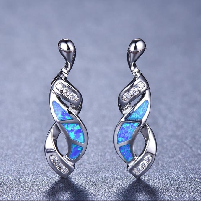Boucles d'oreilles Charm Versatiles pour Femmes en Forme de 8 Incrustées de Diamant Blanc, Trésor Australien Bleu gray