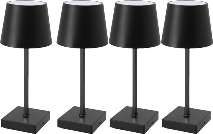 LED Tafellamp - 4 Stuks - Zwart - USB Oplaadbaar - Draadloos - Touch Schakelaar - Aluminium - Dimbaar - Industrieel