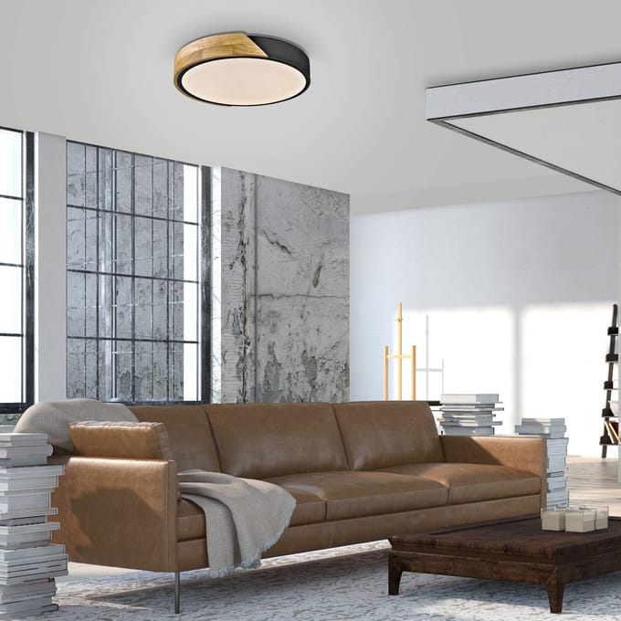 JUST LIGHT. GmbH JUST LIGHT. Bila plafondlamp, zwart, Ø 32 cm, hout