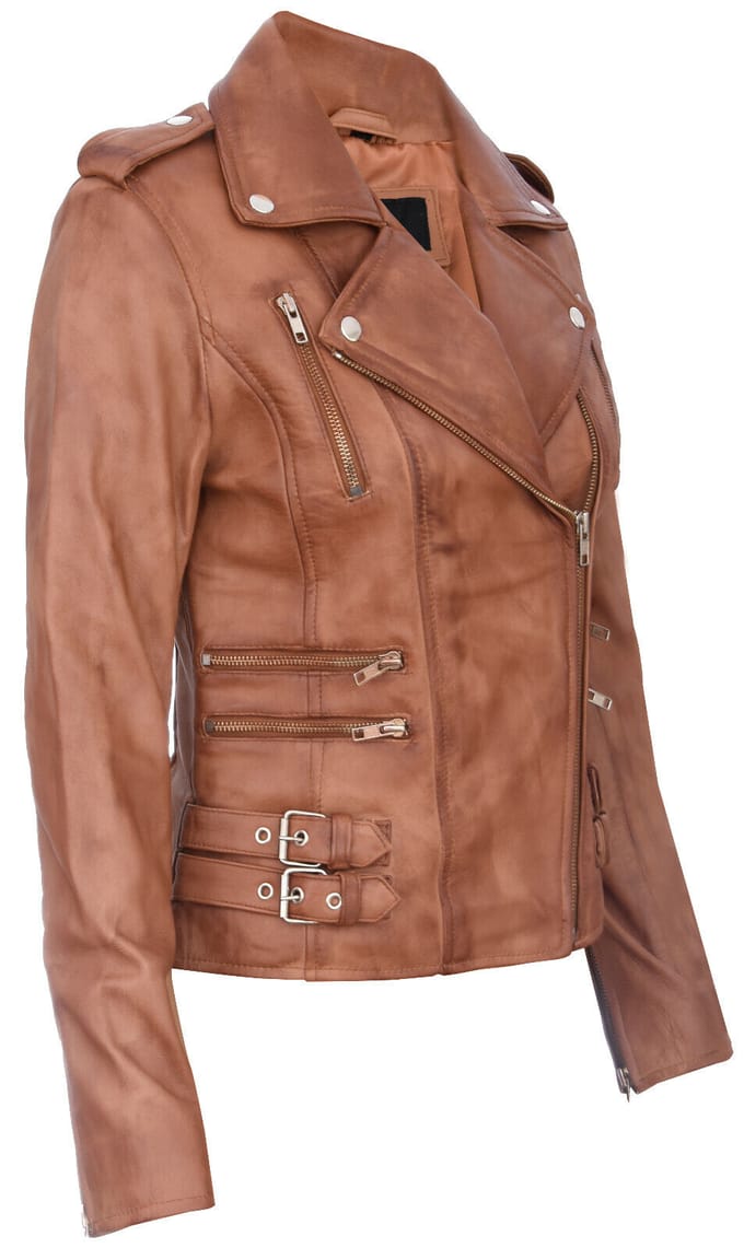 Dames leren Brando bikerjack-Loddon
