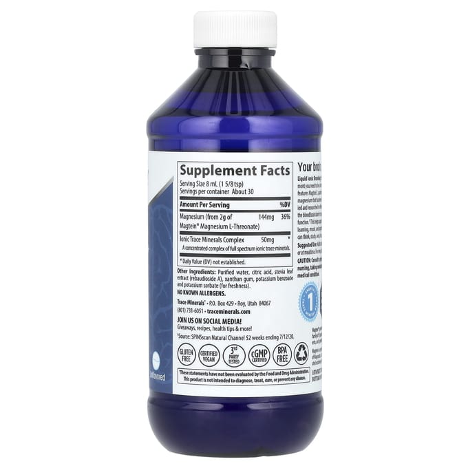 Trace, vloeibaar Ionisch BrainMag+, zonder smaak, 8 fl oz (237 ml)
