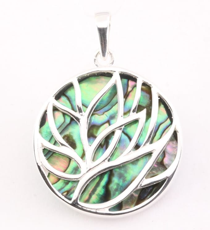 Ronde zilveren lotus hanger op abalone schelp