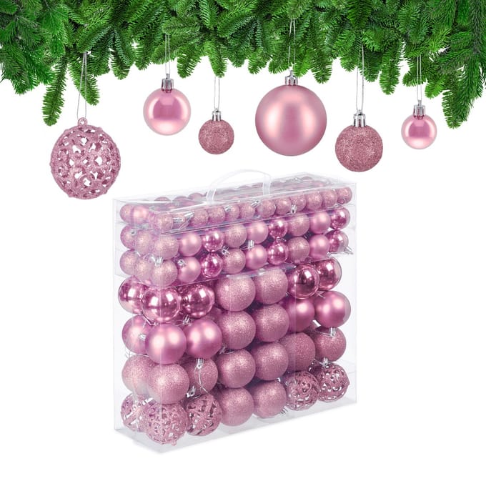 kerstballen - set van 150 - mat - glanzend - glitters - plastic - ∅ 3, 4, 6 cm - roze