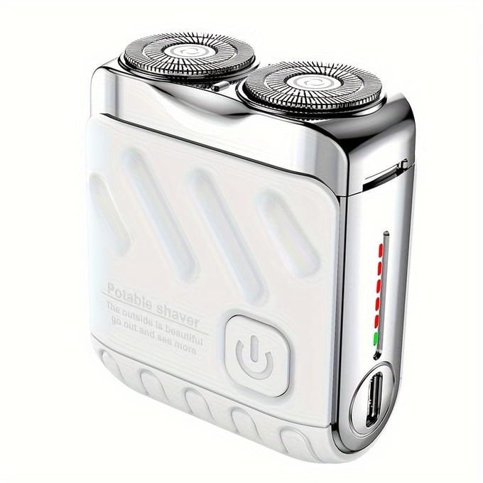 Mini rasoir électrique pour hommes, double tête, étanche, rechargeable, rotatif, de voyage, portable, pour cheveux et barbe blanc