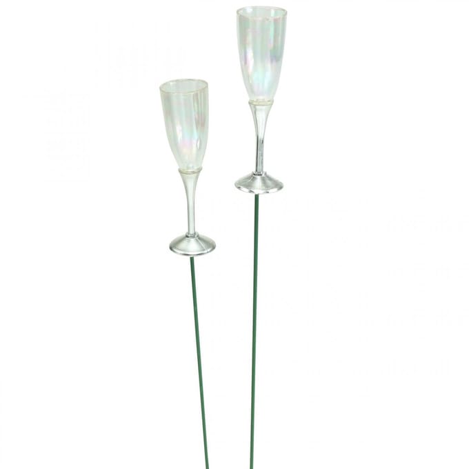 Mini champagneglas oudejaarsdecoratie om op te plakken 7,5 cm 24 st