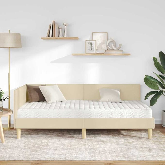 vidaXL - Hoekbedframe - met - Matras - Anders - met - hoofdeinde - 2 - st - Crème - Stof