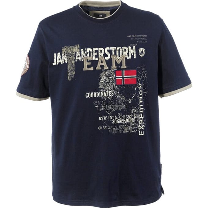 Jan Vanderstorm herren T-Shirt - 60/62 - donkerblauw - Plus Size