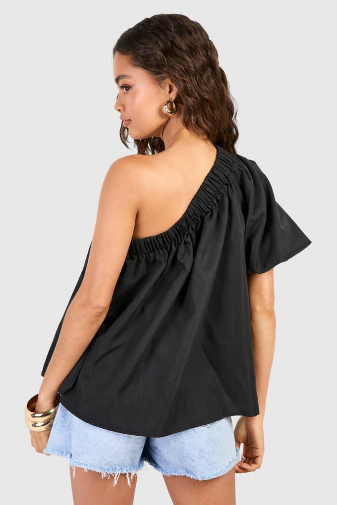 boohoo Dames One Shoulder Blouse | Zwart | Maat: 38