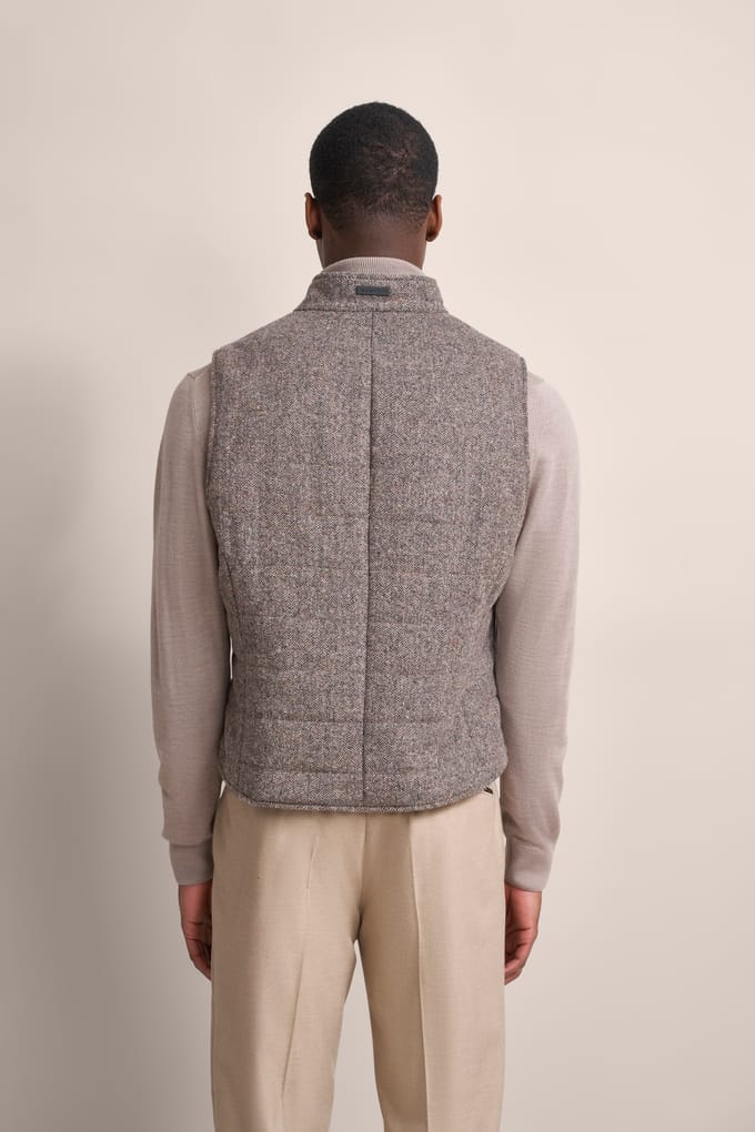 Bugatti Herren Waistcoat met ton-sur-ton visgraatmotief