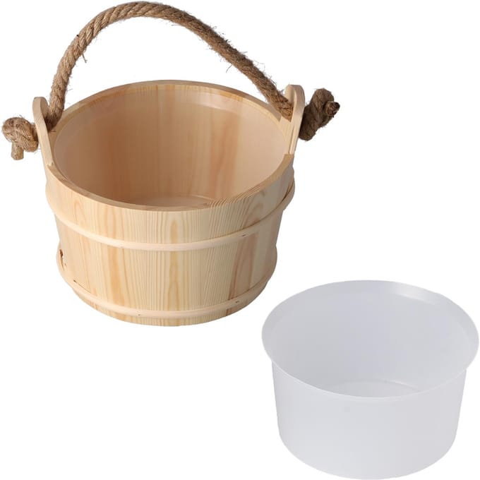 6L Sauna Emmer SPA Stoomruimte Accessoire Hoge Capaciteit Houten Vat voor Douche Zwembad beige
