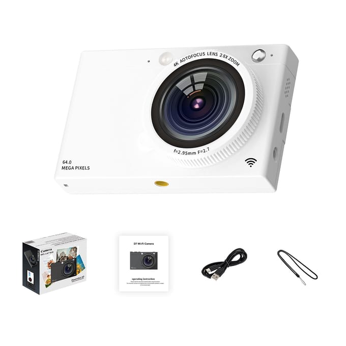 Caméra numérique portable 4K CCD Caméra vidéo numérique WiFi 64MP Écran IPS 2,83 pouces Manuel/Auto noir
