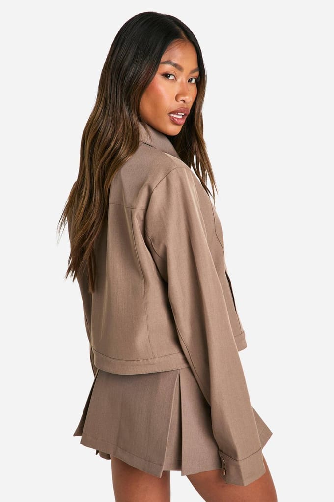 boohoo Dames Op maat gemaakte bomberjack met kraag | Mocha | Maat: 16