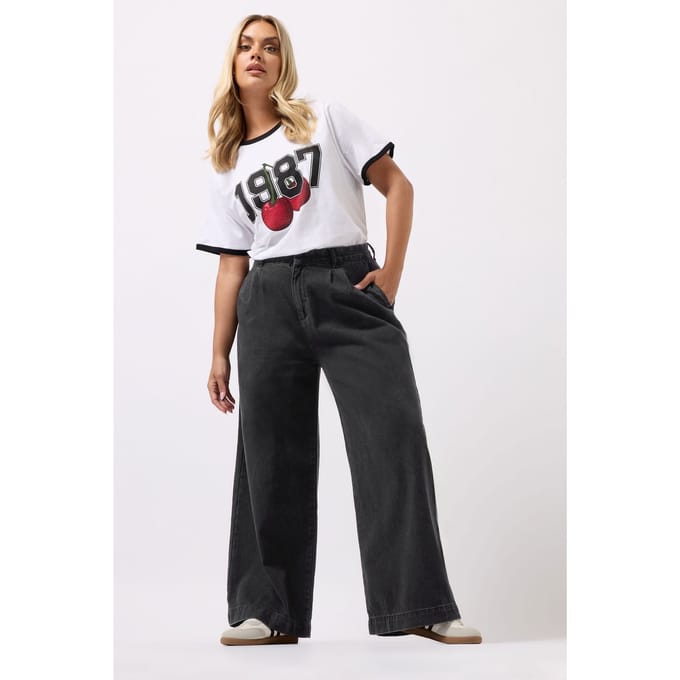 Yours Zwarte Geplooide Wijde Broek Size 42