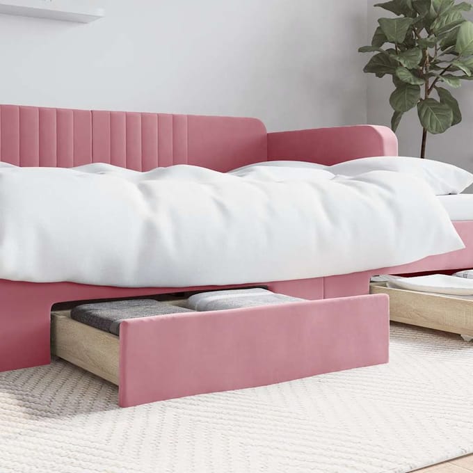 vidaXL - Bedlades - 2 - st - bewerkt - hout - en - fluweel - roze