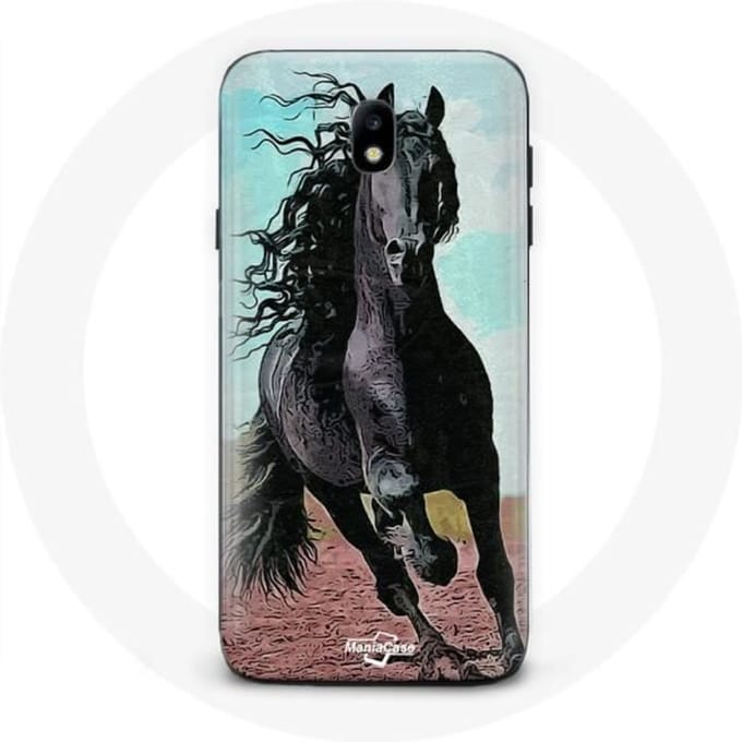 Hoesje - MANIACASE - Galaxy J7 2017 - Zwart Fries Paard - Flexibel - Gemengd zwart
