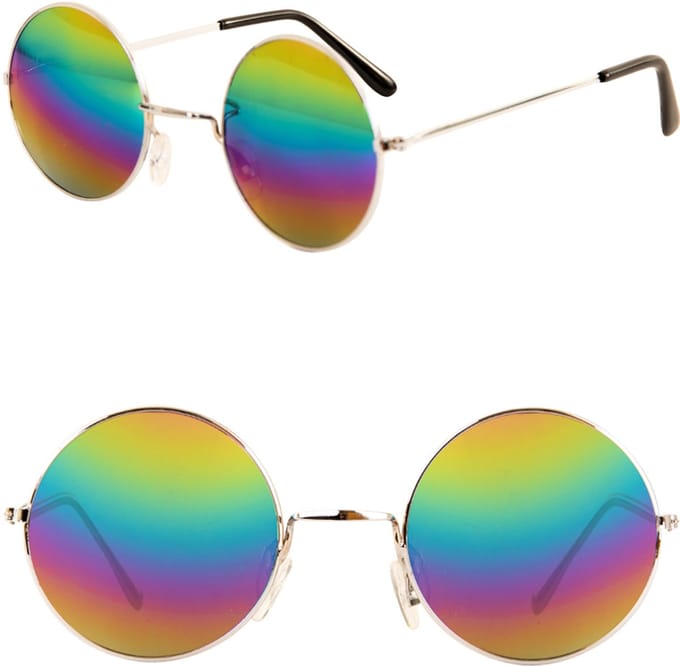 2x Hippie Uilebril flower power Regenboog glas