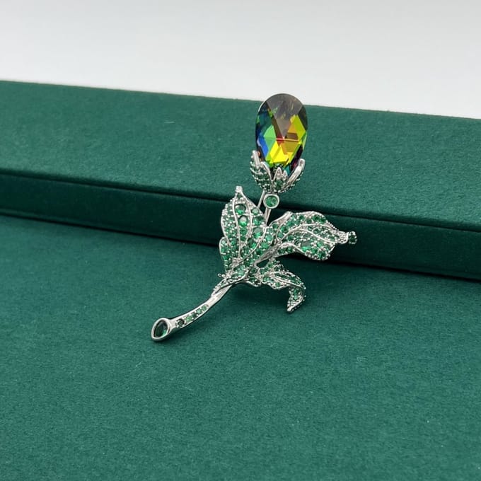 Zilver Broche met Multi Kleur Kristal