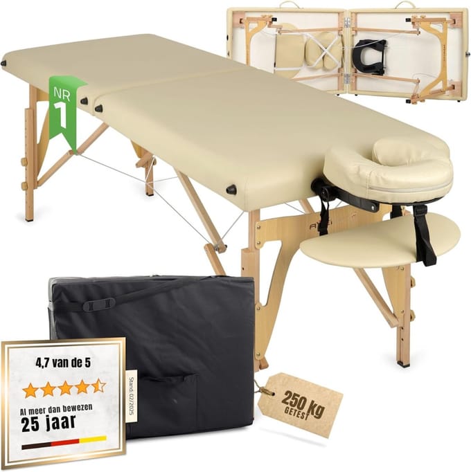 RWB® Massagetafel Inklapbaar - Massagetafel - Massage Tafel Inklapbaar - Beige - 165cm x 60cm x 84cm