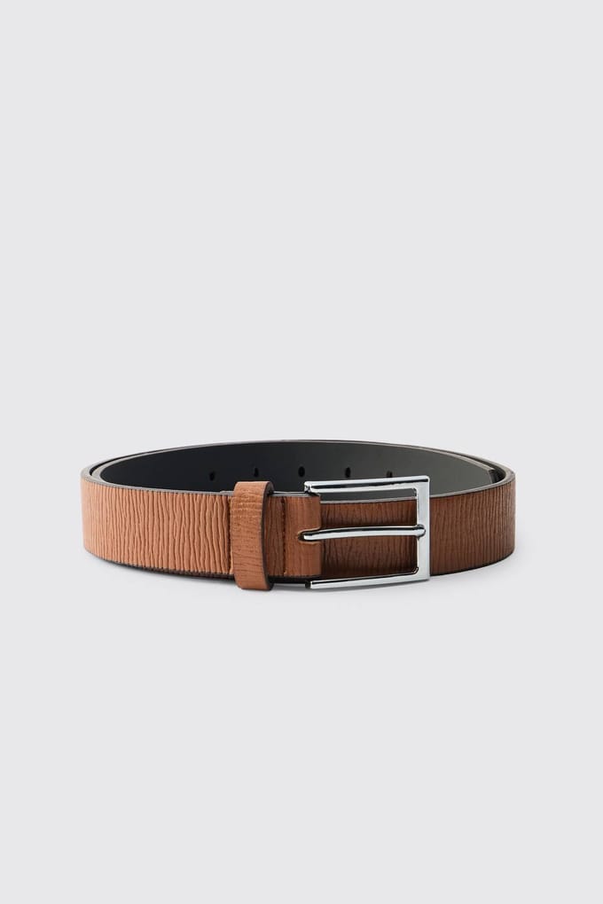 Horizontal Textured PU Belt In Tan Brown | Size Small