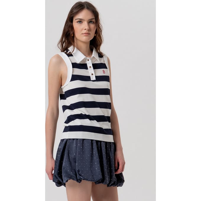 vrouwen gestreept polo creme-donkerblauw