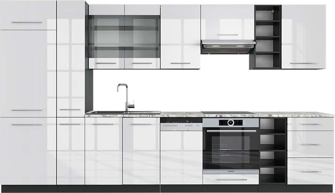 Vicco Fame-Line Complete keukeneenheid – 355 cm, WB Marmer Wit hoogglans/antraciet
