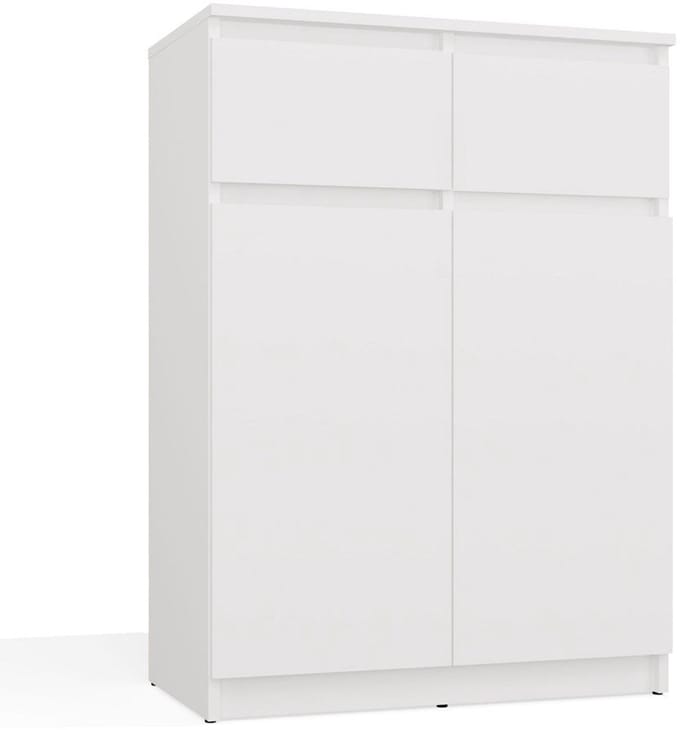 Moderne ladekast 2 deuren & 2 lades – Greeploos design | Kleur: Mat wit | Maat: 70x39,5x97 cm