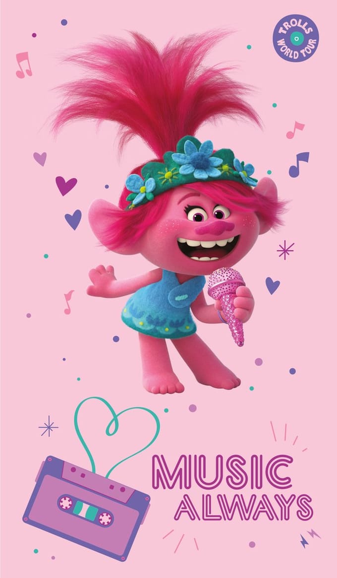 Trolls Strandlaken Music - 70 x 120 cm - Roze