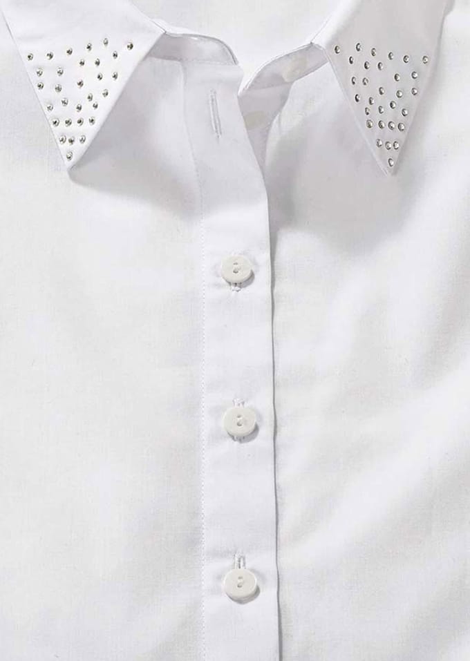 Kraag blouse met steentjes - wit - Gr. 48 van Goldner Fashion