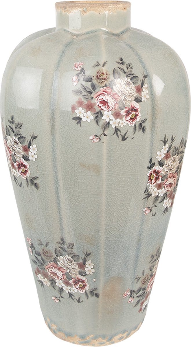 Clayre & Eef Vaas Ø 17x28 cm Grijs Keramiek Bloemen
