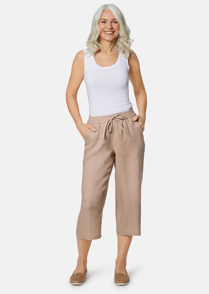 Linnen broek VERA - beige / gemêleerd - Gr. 22 van Goldner Fashion