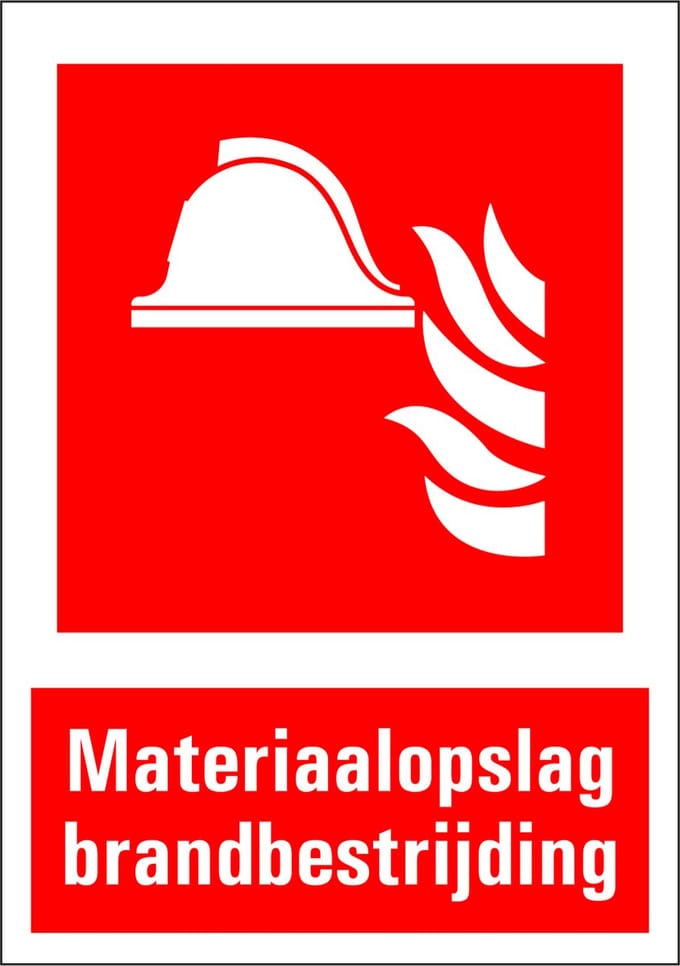 Materiaalopslag brandbestrijding sticker met tekst 297 x 420 mm