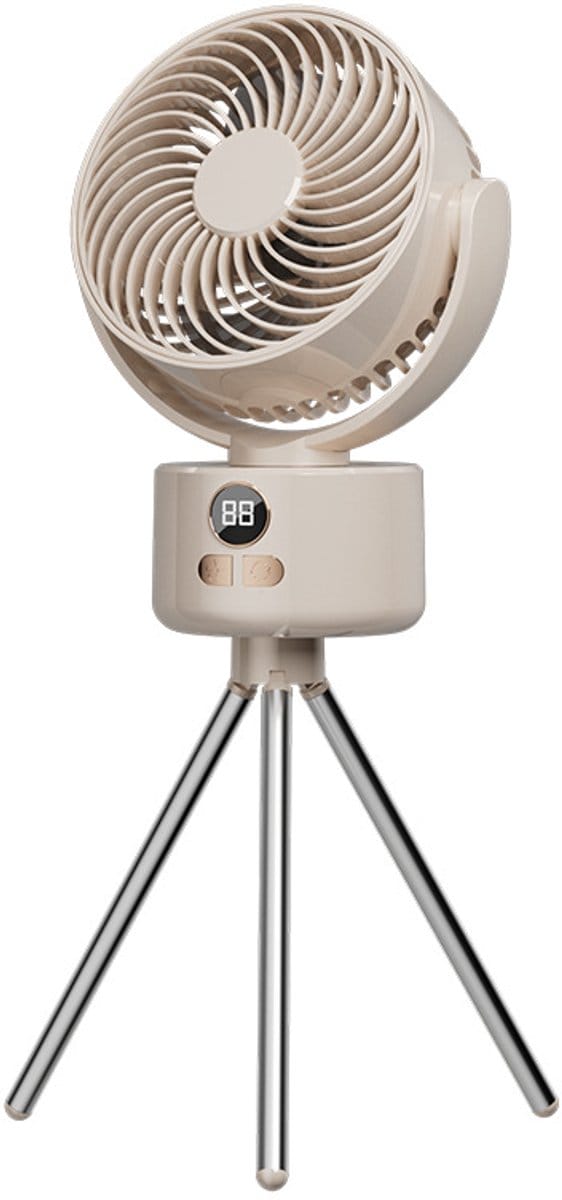 VHV - Campingventilator Oplaadbaar - 3600mAh Ventilator met Statief en Digitaal Display - Tent/Outdoor - wit