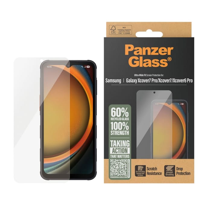 PanzerGlass Ultra-Wide Fit Anti-Bacterial Screenprotector voor de Samsung Galaxy Xcover 6 Pro / 7 / 7 Pro