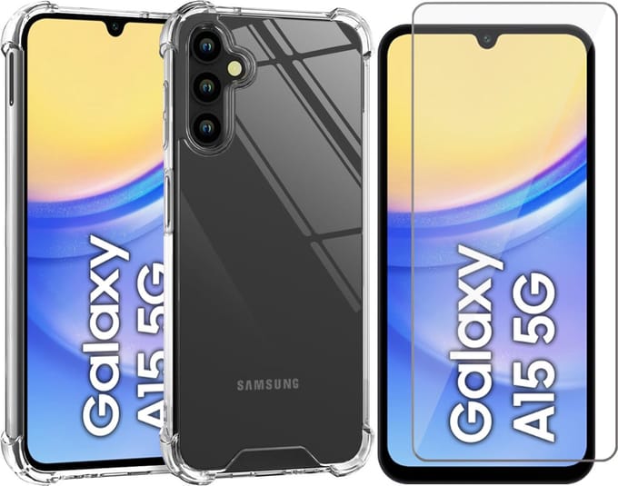 Hoesje geschikt voor Samsung Galaxy A15 - Screenprotector Glas - Shockproof Transparant
