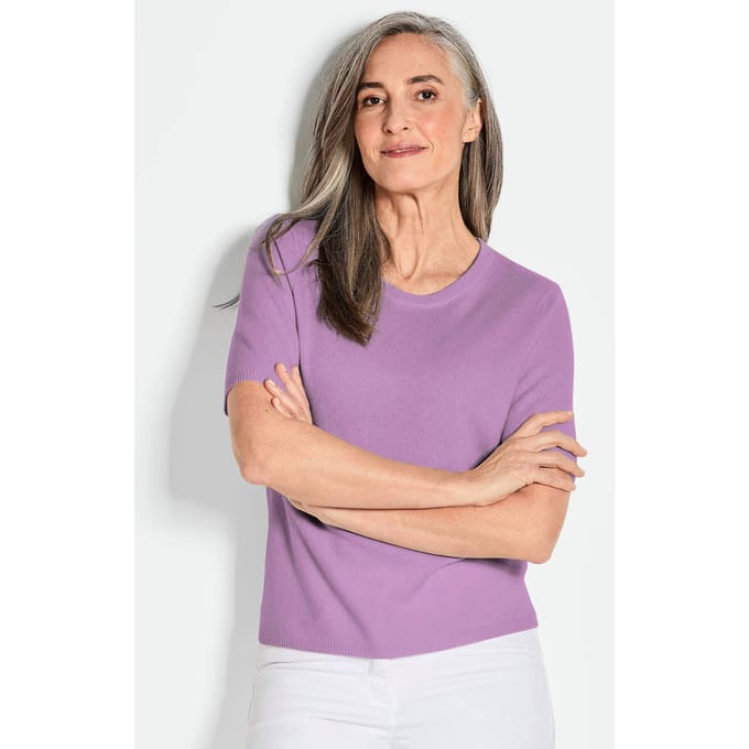 Pullover van kasjmier met korte mouwen en ronde hals - sering - Gr. 21 van Goldner Fashion