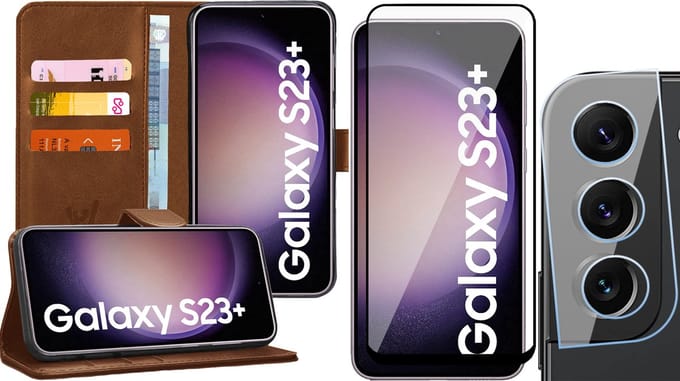 Hoesje geschikt voor Samsung Galaxy S23 Plus - Screenprotector FullGuard & Camera Lens Screen Protector - Book Case Kunstleer Pasjeshouder Bruin