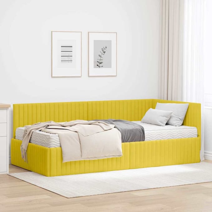 vidaXL - Hoekbedframe - met - Matras - met - hoofdeinde - 2 - st - Geel - Fluweel