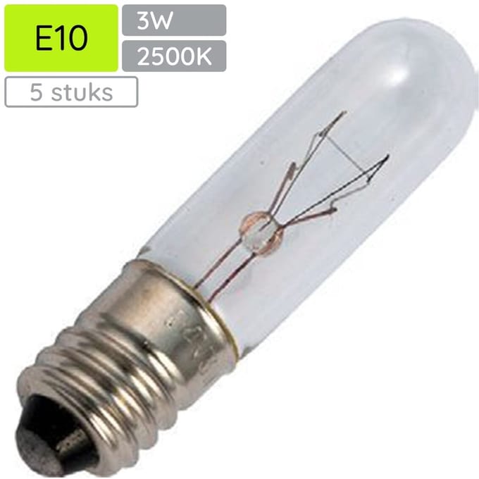 Signaallamp E10 30V 3W - 100 mAh - 5 stuks - T10 Gloeilamp Ø10mm - 40mm - 2500K - Dimbaar