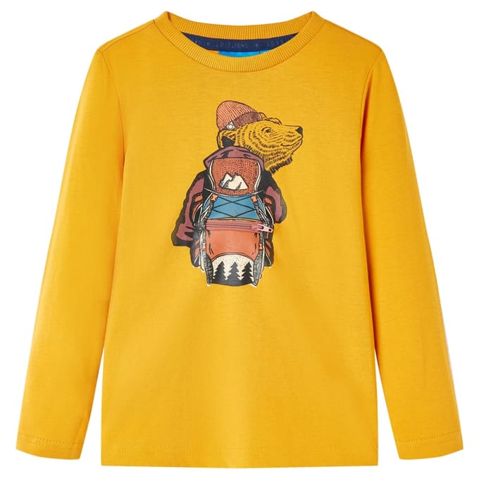 vidaXL - Kindershirt - met - lange - mouwen - 128 - okerkleurig