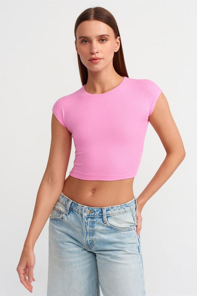 Slim Fit Crop Jersey Blouse